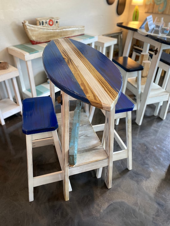 Foot Surfboard Table With Stools, Bar Height Table, Made in