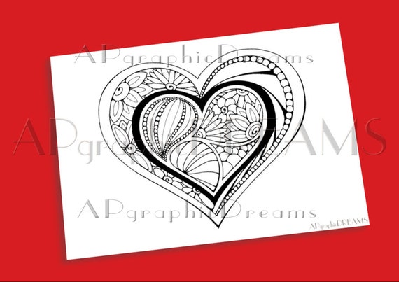 Valentines Coloring Pages For Adults Or Heart Coloring Page Etsy