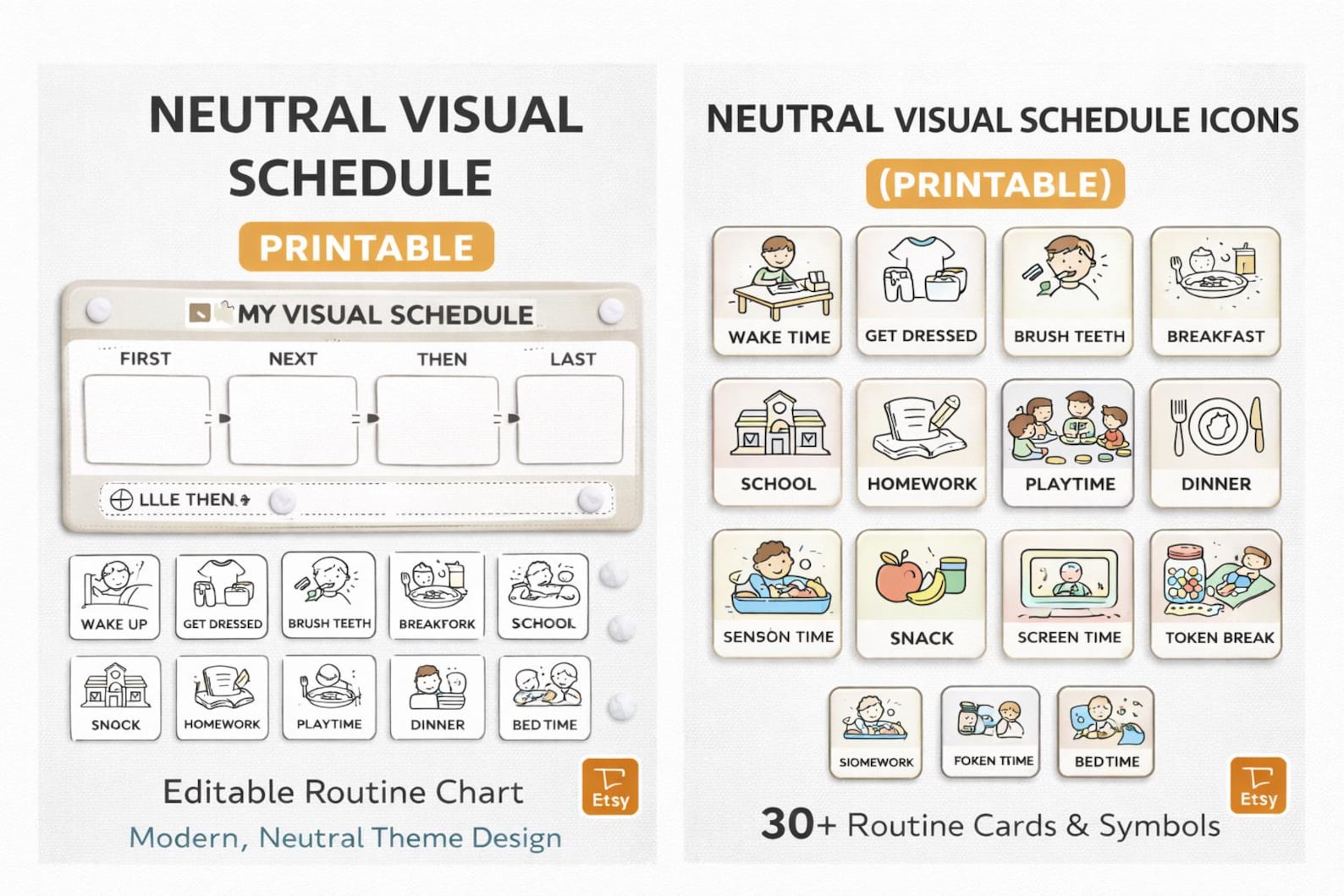 Neutral Visual Schedule Printable | Autism Routine Chart | ABA First ...