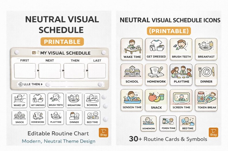 Neutral Visual Schedule Printable | Autism Routine Chart | ABA First ...
