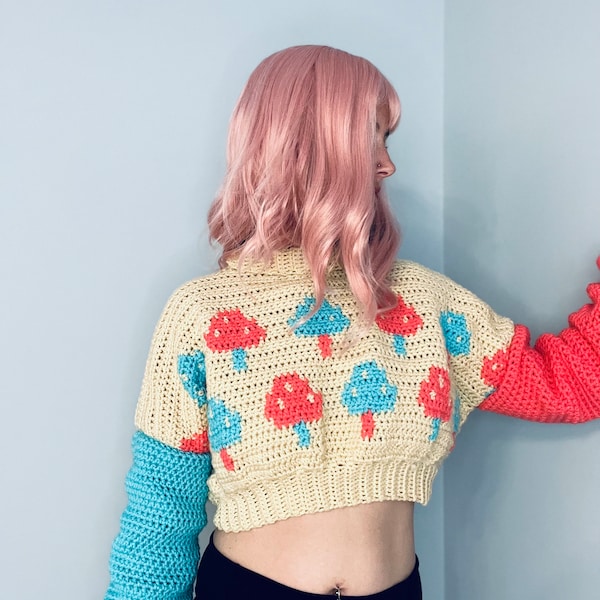 Crochet Pullover Pattern | Mushroom Pullover | Size Inclusive | Graphic Sweater | Beginner Friendly | Cottagecore Sweater | Picnic Sweater