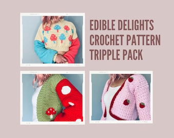 Crochet Pattern Bundle | Mushroom Pullover | Size Inclusive | Graphic Sweater | Mushroom Pattern | Cottagecore Sweater | Picnic Sweater