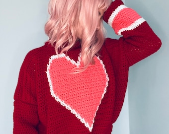Heart Sweater Crochet Pattern | Beginner Friendly, Graphic Pullover (Size Inclusive)