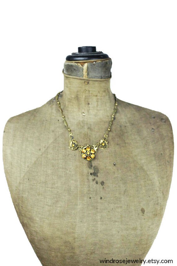 Art Nouveau Necklace, Art Nouveau Brass Necklace,