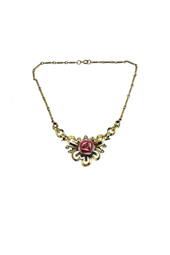 Vintage Coro China Rose Necklace, Coro Porcelain R