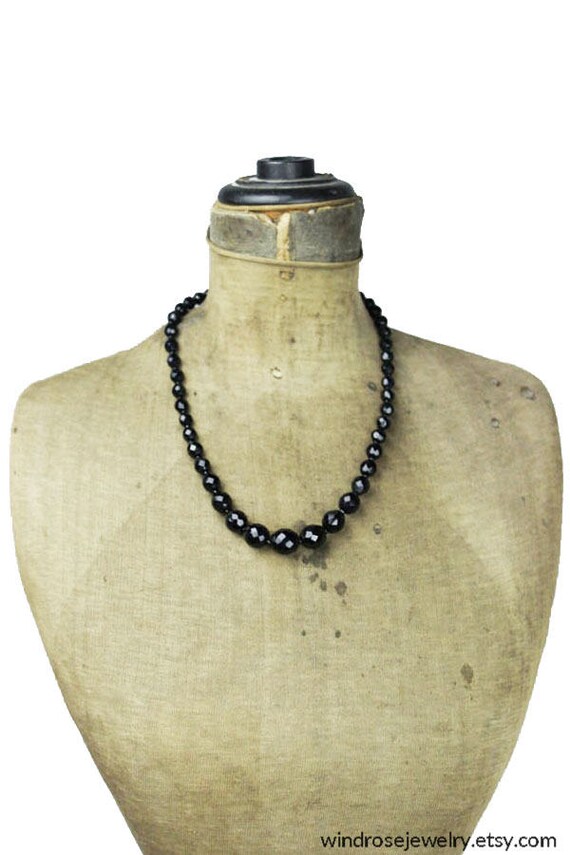 Hobe Black Glass Bead Necklace, Hobe Black Beaded