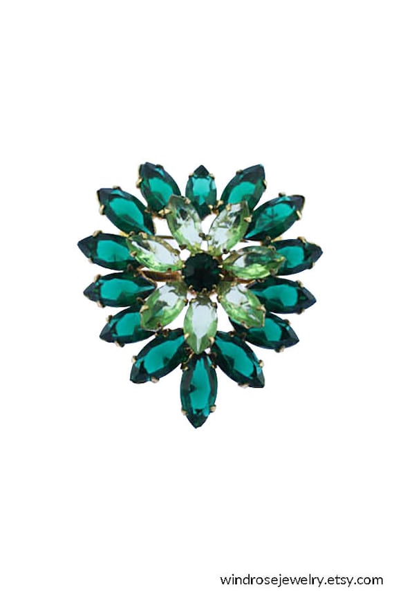 D & E Juliana Green Rhinestone Brooch, Vintage Jul
