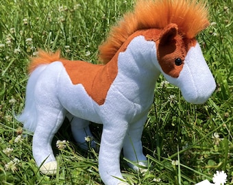 Chestnut Pinto Horse Plush 11” | Handmade Paint Standing Horse Plushie