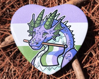 Genderqueer Pride Heart Button 2.25" | Dragon Button Pin Badge