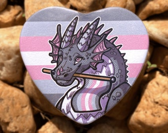 Demigirl Pride Heart Button 2.25" | Dragon Button Pin Badge