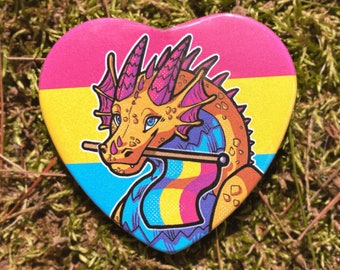 Pan Pride Heart Button 2.25" | Dragon Button Pin Badge