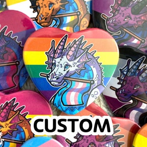 Custom Pride Flag Heart Button | Dragon Button Pin Badge