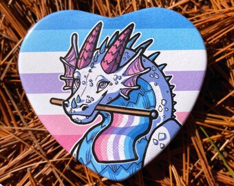 Bigender Pride Heart Button 2.25" | Dragon Button Pin Badge