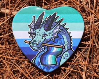 Vincian Gay Pride Heart Button 2.25" | Dragon Button Pin Badge