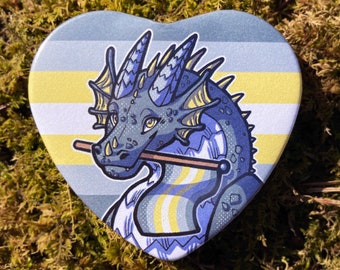 Demigender Pride Heart Button 2.25" | Dragon Button Pin Badge