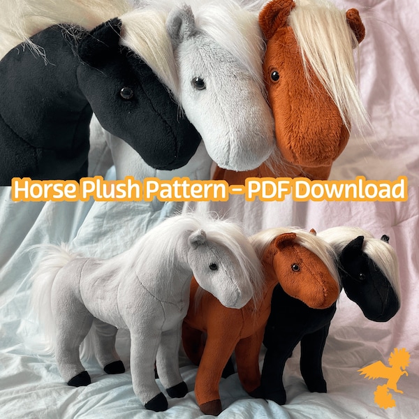 Pferd Plüschstoff Nähmuster - Digital PDF Download, Nähen Nähanleitung, Stofftier, Plüschtier