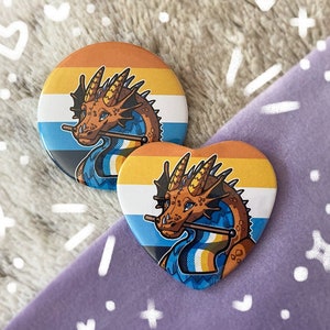 AroAce Pride Dragon Button 2.25&quot; | Dragon Button Pin Badge