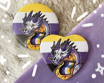 Nonbinary Pride Dragon Button 2.25" | Dragon Button Pin Badge