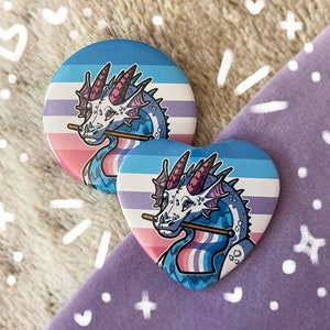 Bigender Pride Dragon Button 2.25&quot; | Dragon Button Pin Badge