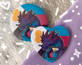 Poly Pride Dragon Button 2.25" | Dragon Button Pin Badge