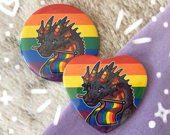 Rainbow Pride Dragon Button 2.25" | Dragon Button Pin Badge