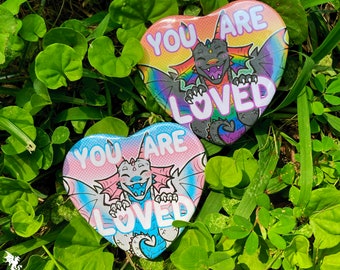 You are Loved Pride Heart Button 2.25" | Dragon Button Pin Badge