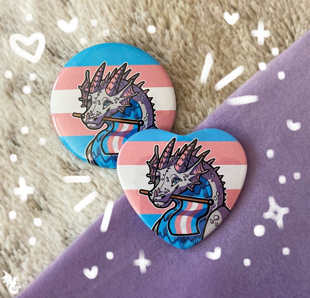 Transgender Pride Dragon Button 2.25