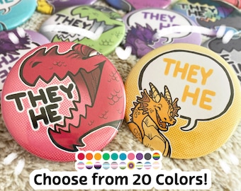 They He Pronoun Buttons 2.25" | Dragon Pronoun Pin Badge Button