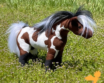 Bay Overo Pinto Horse Plush 11” | Handmade Standing Horse Plushie