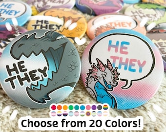 He They Pronoun Buttons 2.25" | Dragon Pronoun Pin Badge Button
