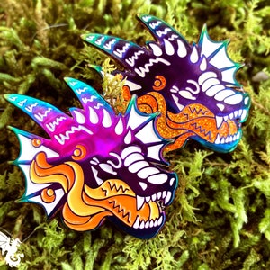 Rainbow Dragon Enamel Pin 1.5 Anodized Metal Glitter Pin Badge image 1