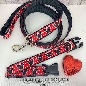 Leash/Collar Combo, Summer Minnie, Summer Disney, Dog Accessories, Durable Dog Leash, Dog Lead, Ribbon Dog Collar, Disney Dog