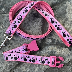 Leash/Collar Combo, Summer Minnie, Summer Disney, Dog Accessories, Durable Dog Leash, Dog Lead, Ribbon Dog Collar, Disney Dog