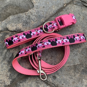 Leash/Collar Combo, Summer Minnie, Summer Disney, Dog Accessories, Durable Dog Leash, Dog Lead, Ribbon Dog Collar, Disney Dog