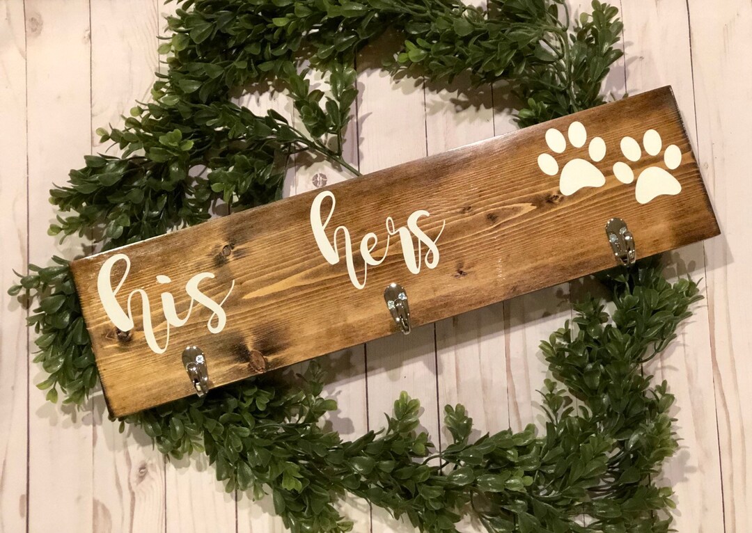His Hers & Dog / Entryway Key Hooks / Leash and Collar Holder Etsy