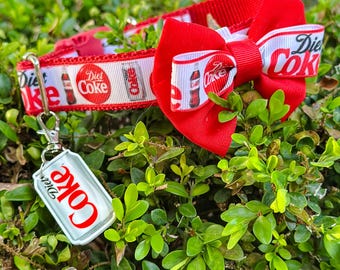 Collar para perros con diseño de refresco / Collar con cinta de Coca-Cola Light de 2,5 cm / Collar ajustable para perros / Regalo suave y duradero para mascotas / Accesorios de verano para perros