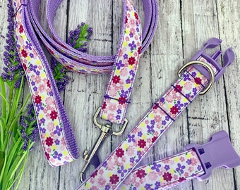 Leash/Collar Combo, Summer Floral, Floral Accessories, Dog Accessories, Durable Dog Leash, Dog Lead, Ribbon Dog Collar, Floral Dog Leash