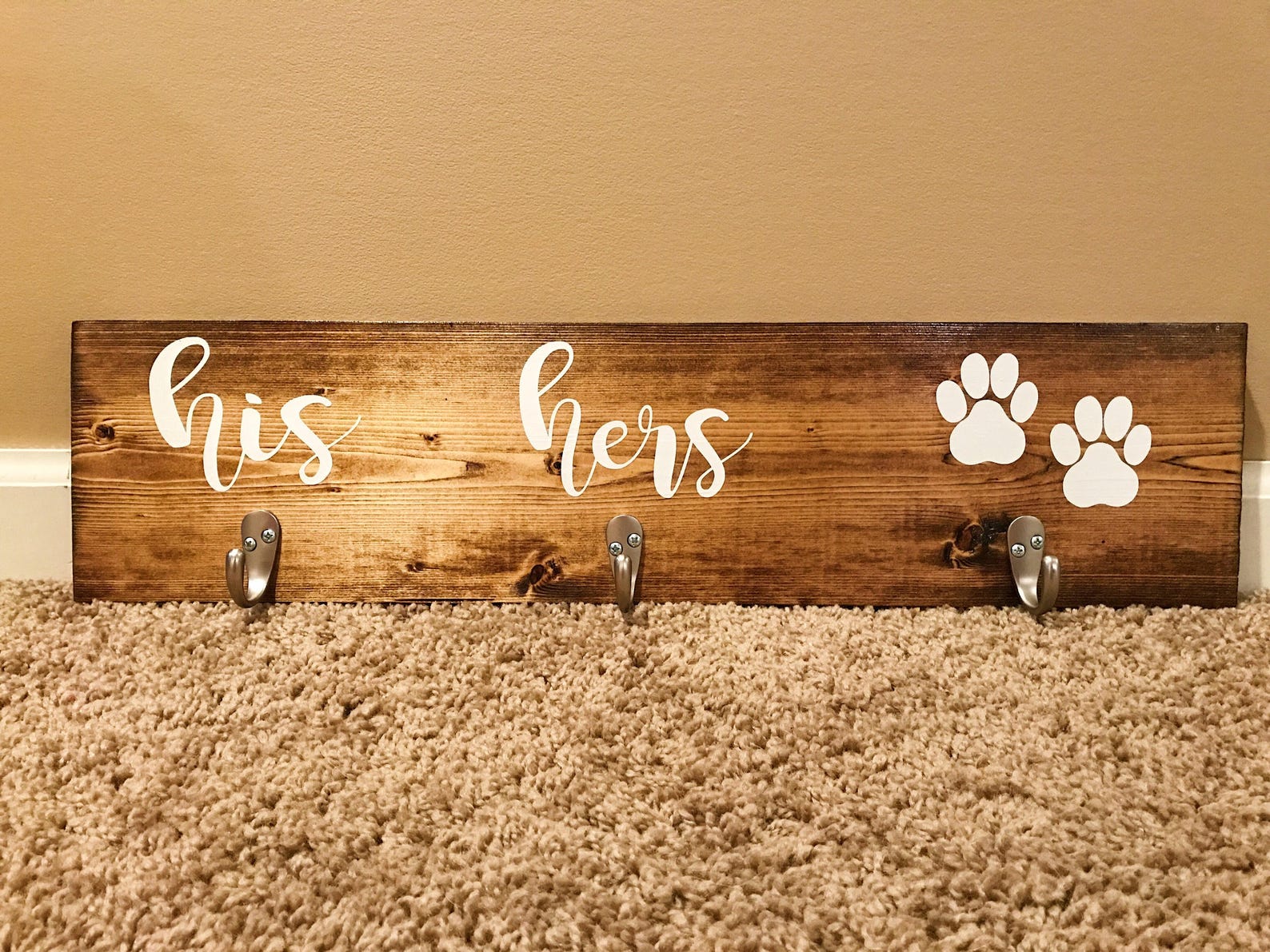 His Hers & Dog / Entryway Key Hooks / Leash and Collar Holder Etsy
