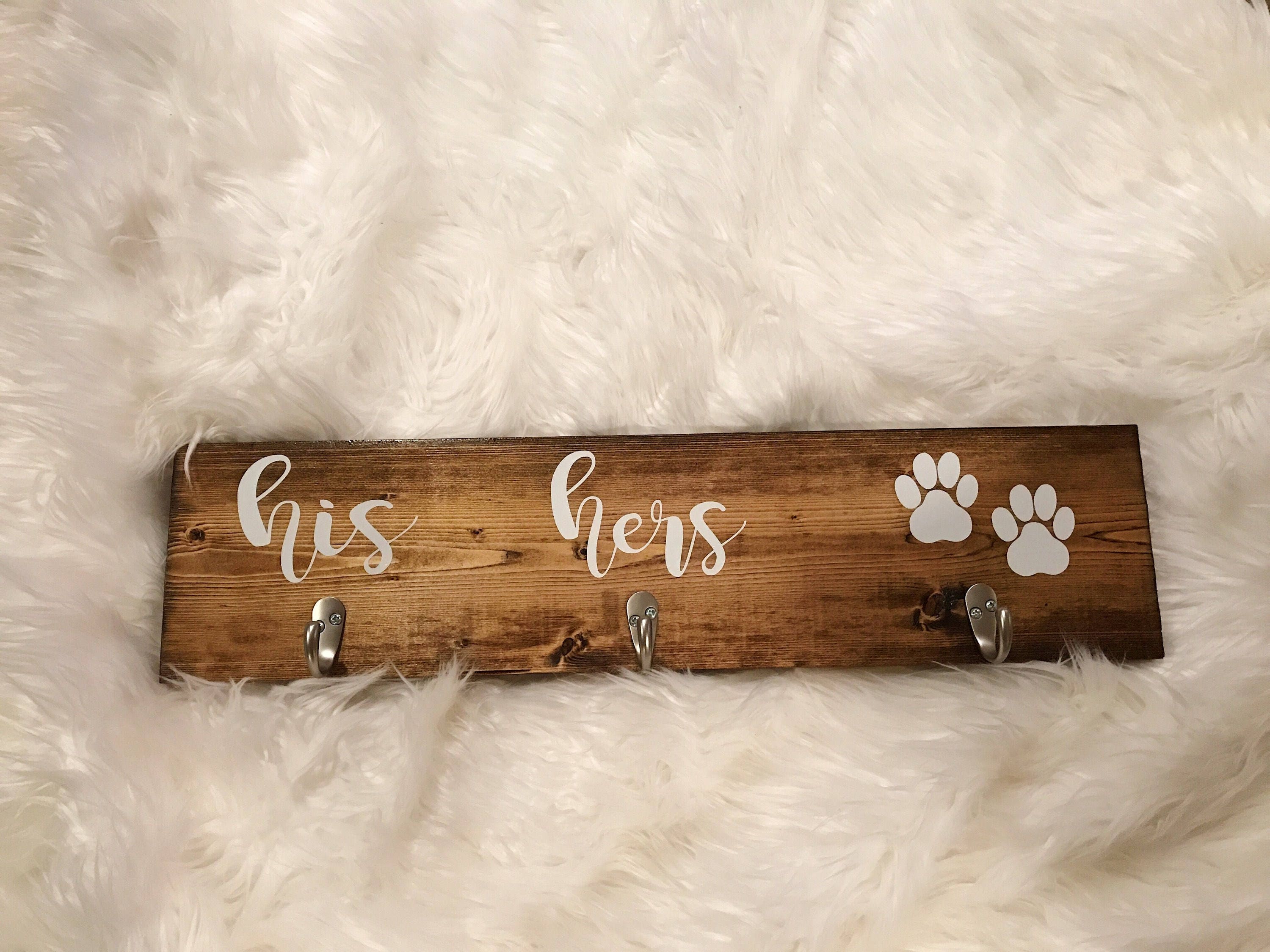 His Hers & Dog / Entryway Key Hooks / Leash and Collar Holder Etsy