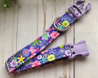 Purple Floral Collar, Spring Dog Collar, Spring Collar, Floral Dog Collar, Fabric Dog Collar, Dog Accessories, Dog Lover Gift, Pet