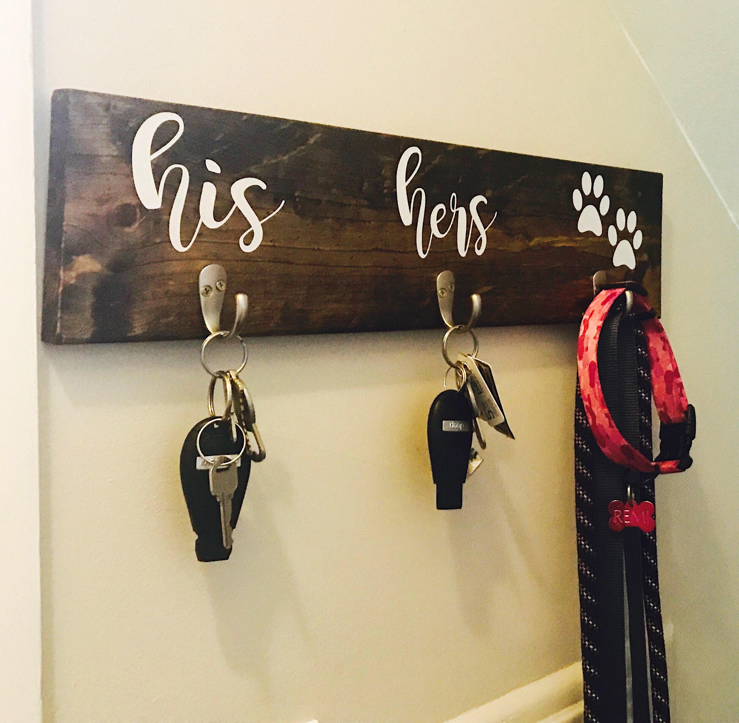 His Hers & Dog / Entryway Key Hooks / Leash and Collar Holder Etsy