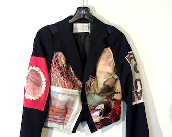 Blazer masculino quadrado refeito com patchwork