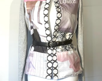 Suéter moderno de patchwork reutilizado