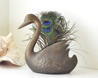 vintage brass swan planter swan collectibles swan storage swan decor