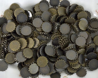 245 pieces of 18mm antiqued brass bezels settings lace jewelry settings scalloped jewelry findings