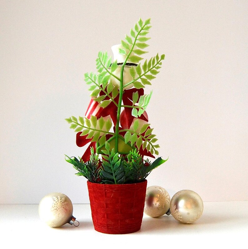 Vintage Christmas Holidays Plant Decor Flocked Red Bows Pot Etsy