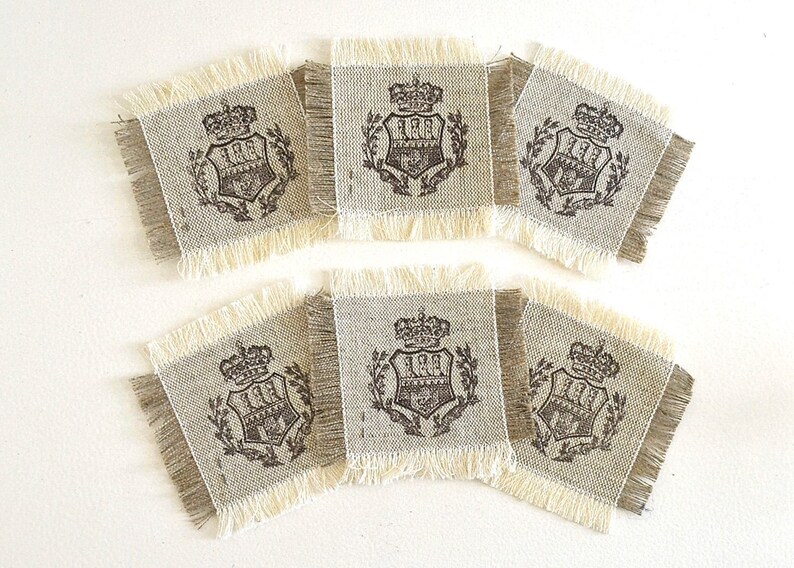 vintage SET of SIX crest coasters fabric coaster set crest decor man cave bar decor image 3