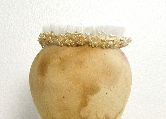 vintage wedding crown wax crown tulle pearlescent