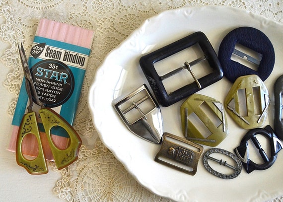Vintage Lot of Belt Buckles Metal and Plastic Belt Buckles