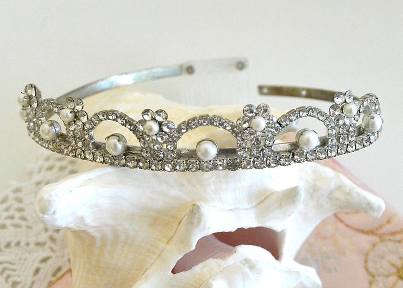 vintage rhinestone pearl tiara prom crown clear rhinestone bridal tiara wedding tiara crown dress up tiara